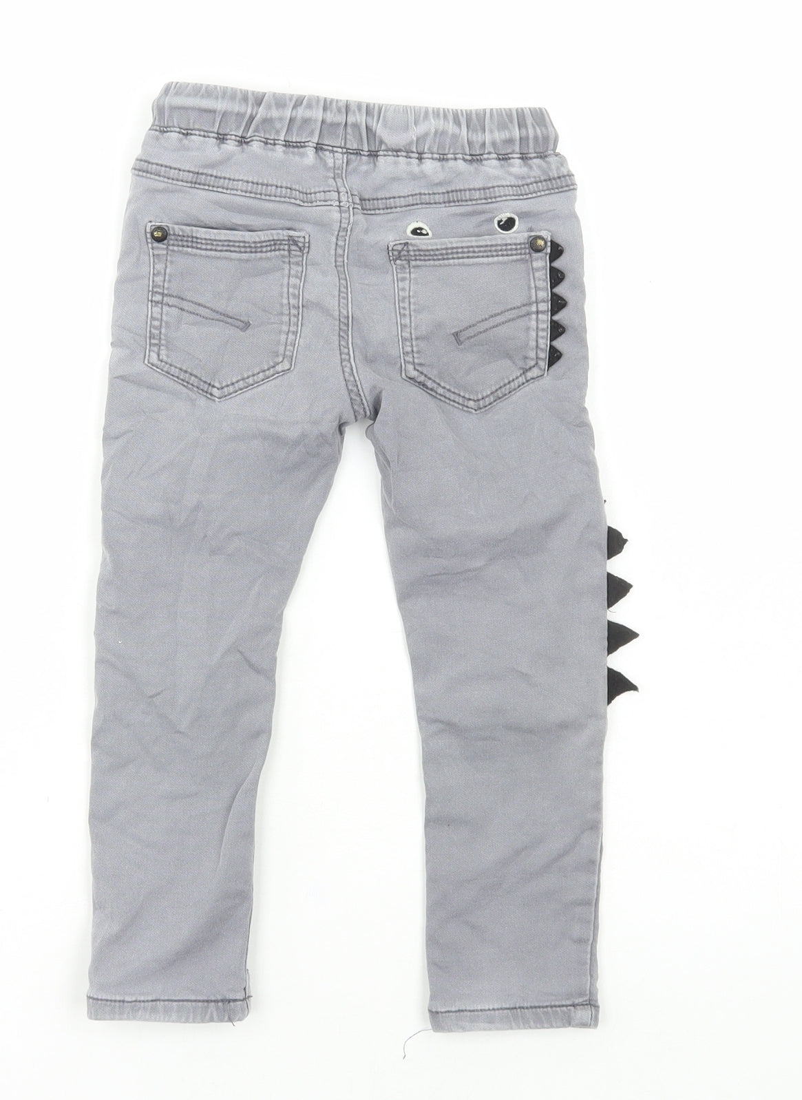 NEXT Boys Grey Cotton Straight Jeans Size 2-3 Years Regular Drawstring - Dinosaur