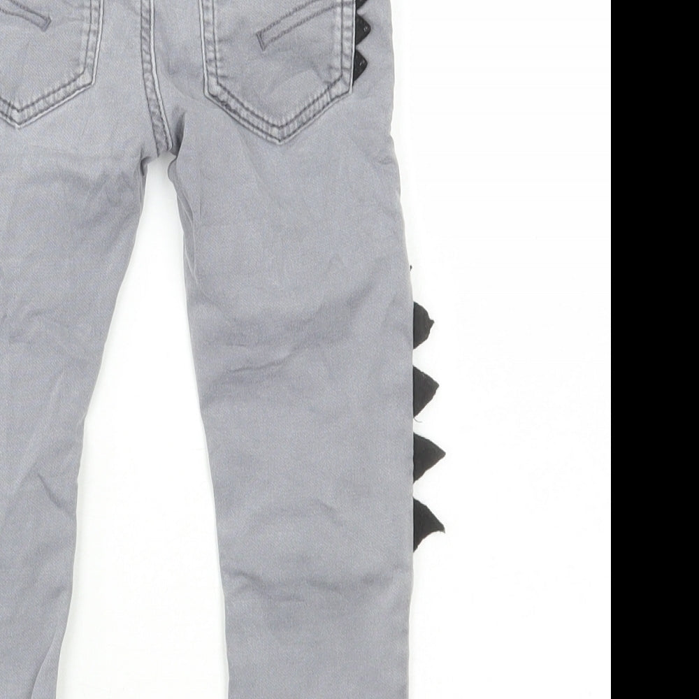NEXT Boys Grey Cotton Straight Jeans Size 2-3 Years Regular Drawstring - Dinosaur