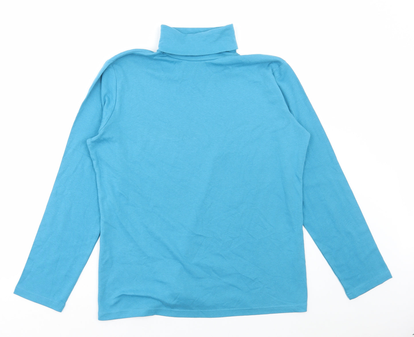 Edinburgh Woollen Mill Womens Blue Cotton Basic T-Shirt Size L Roll Neck