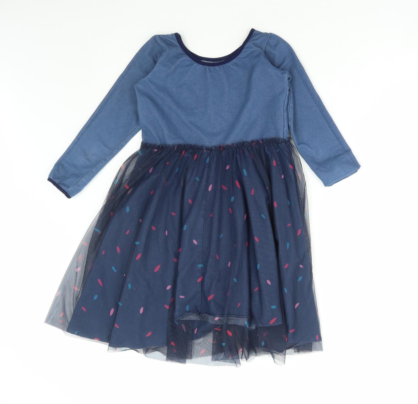 MyTwirl Girls Blue Polka Dot Cotton A-Line Size 9-10 Years Round Neck Pullover