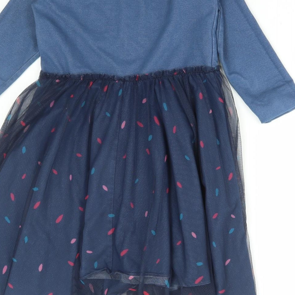 MyTwirl Girls Blue Polka Dot Cotton A-Line Size 9-10 Years Round Neck Pullover