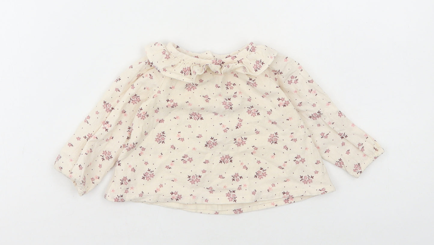 George Girls Multicoloured Floral Cotton Basic Blouse Size 0-3 Months Round Neck Button