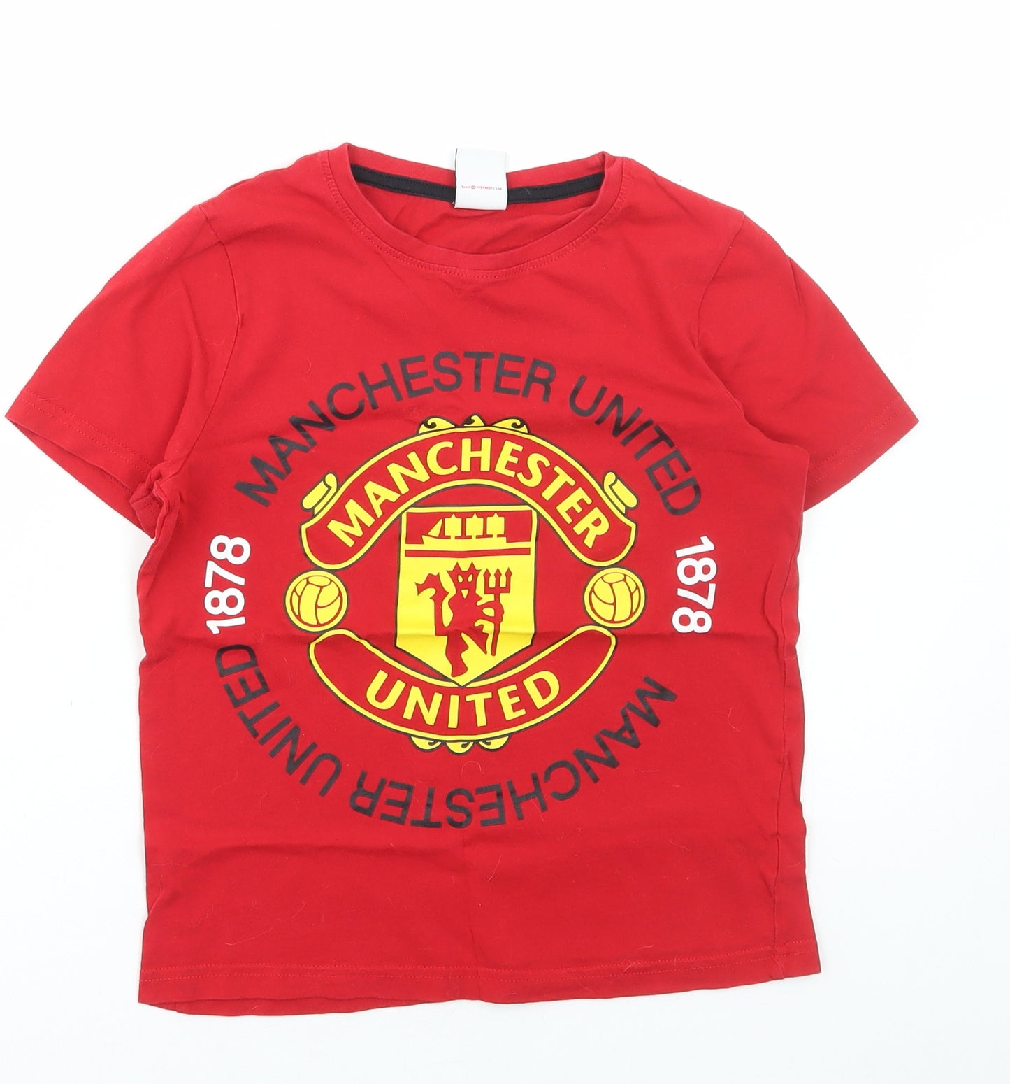 Manchester Boys Red Cotton Basic T-Shirt Size 9-10 Years Round Neck Pullover - Manchester United FC