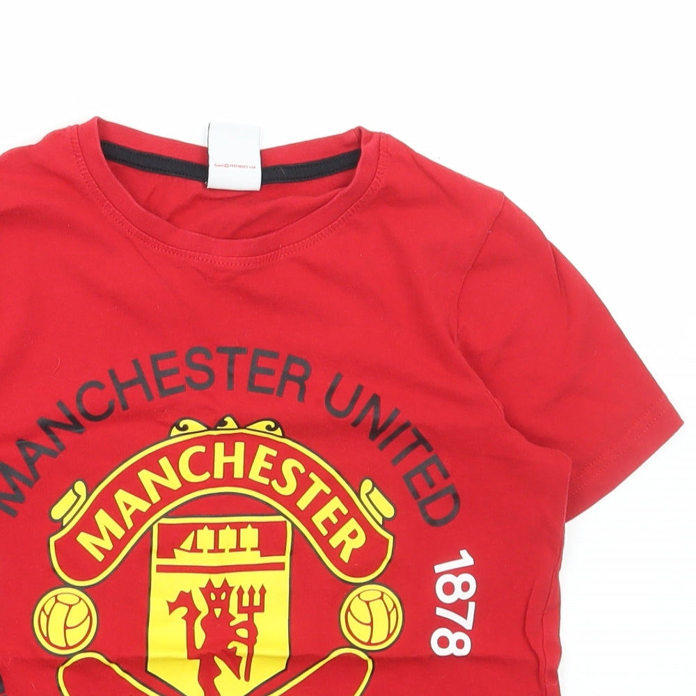 Manchester Boys Red Cotton Basic T-Shirt Size 9-10 Years Round Neck Pullover - Manchester United FC
