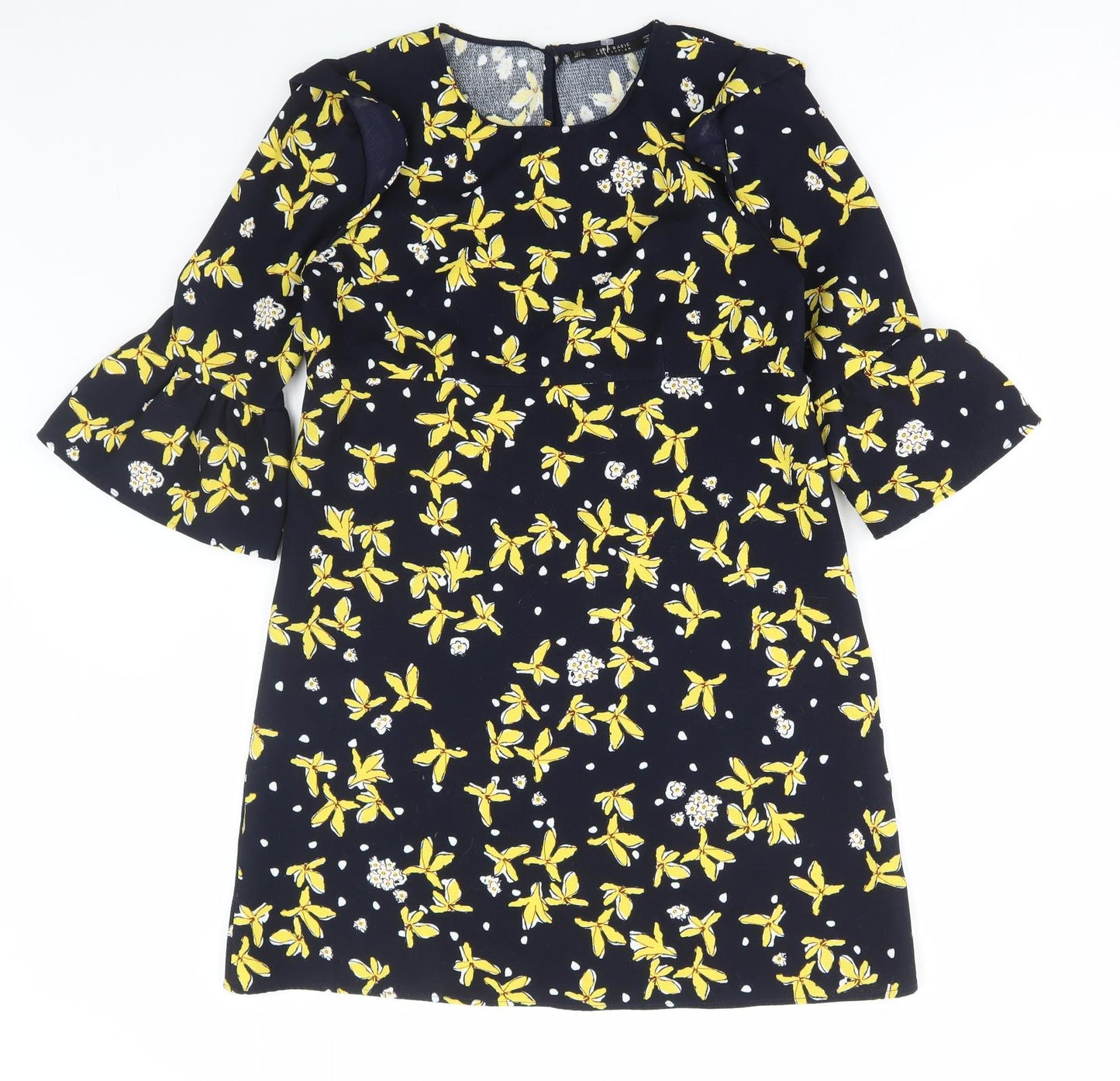 Zara Womens Multicoloured Floral Polyester A-Line Size M Round Neck Button