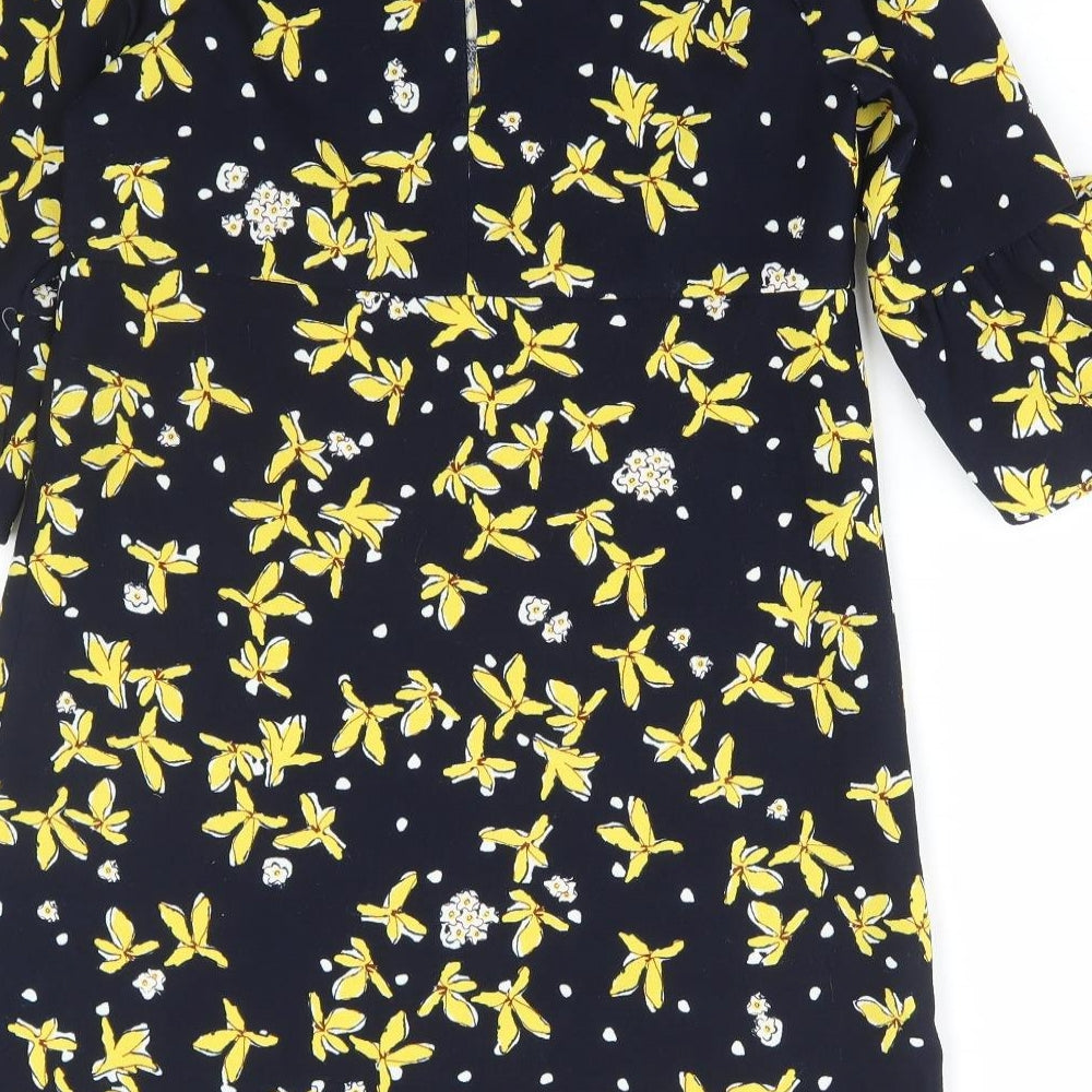 Zara Womens Multicoloured Floral Polyester A-Line Size M Round Neck Button