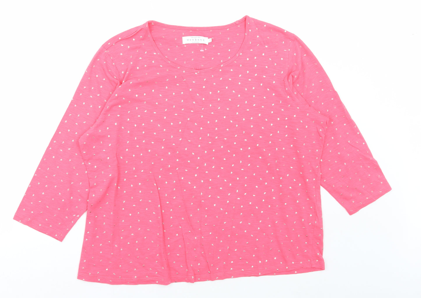 John Lewis Womens Pink Geometric Cotton Basic T-Shirt Size 14 Scoop Neck