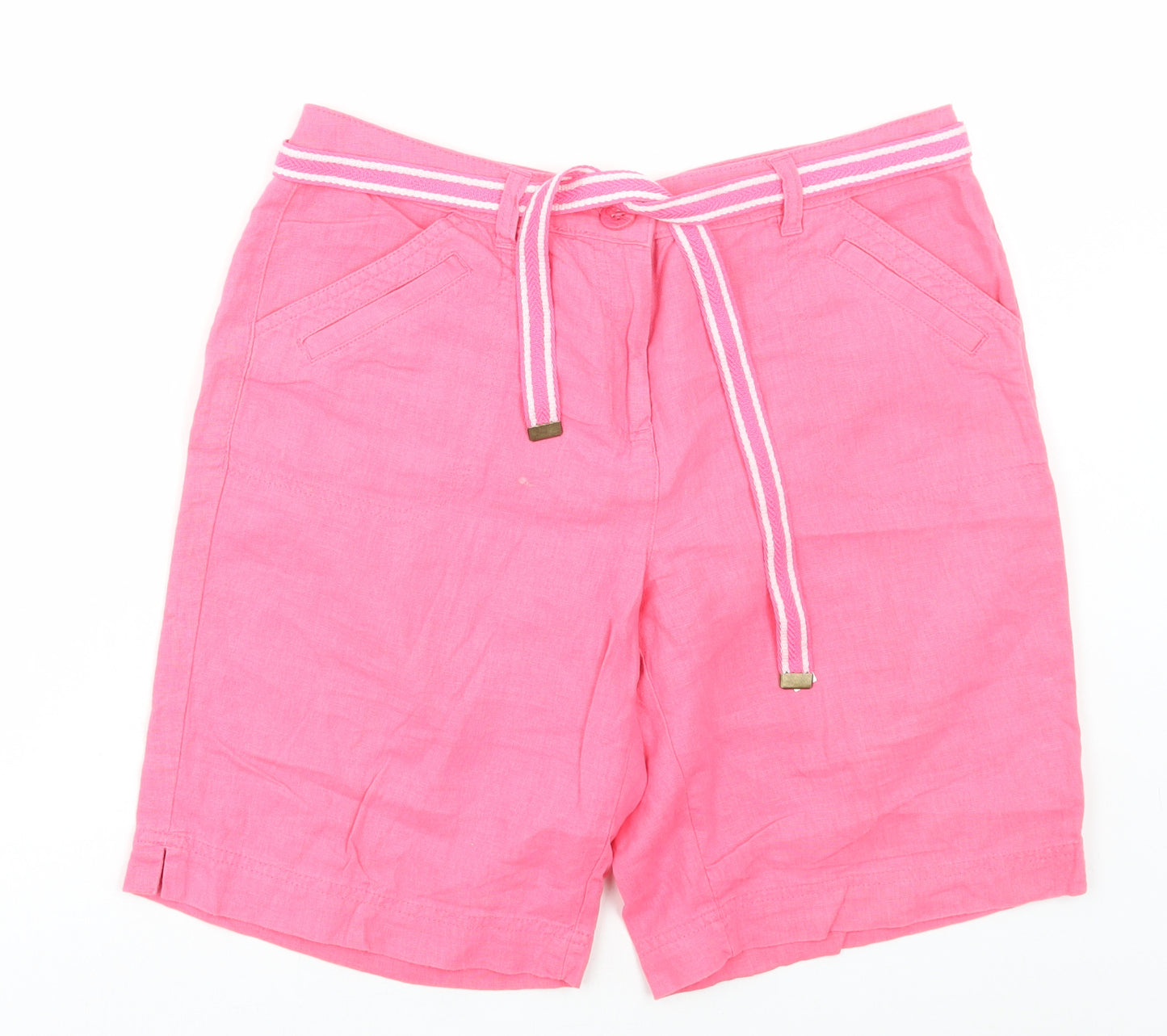 BHS Womens Pink Linen Chino Shorts Size 12 L9 in Regular Button