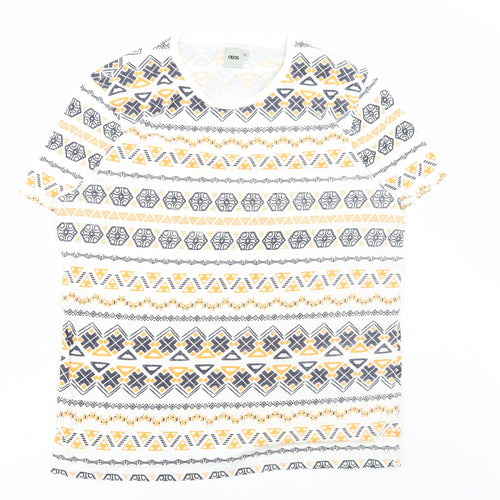 ASOS Mens Multicoloured Geometric Cotton T-Shirt Size XL Round Neck