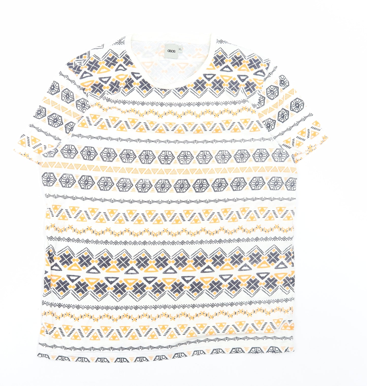 ASOS Mens Multicoloured Geometric Cotton T-Shirt Size XL Round Neck