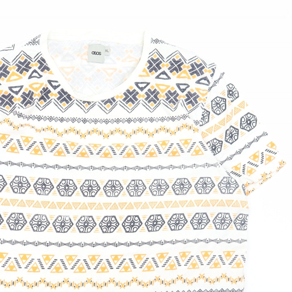 ASOS Mens Multicoloured Geometric Cotton T-Shirt Size XL Round Neck