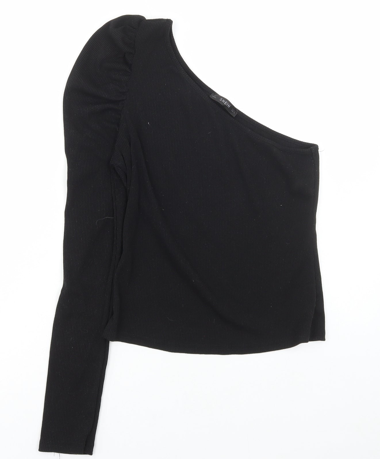 SheIn Womens Black Polyester Basic T-Shirt Size M One Shoulder