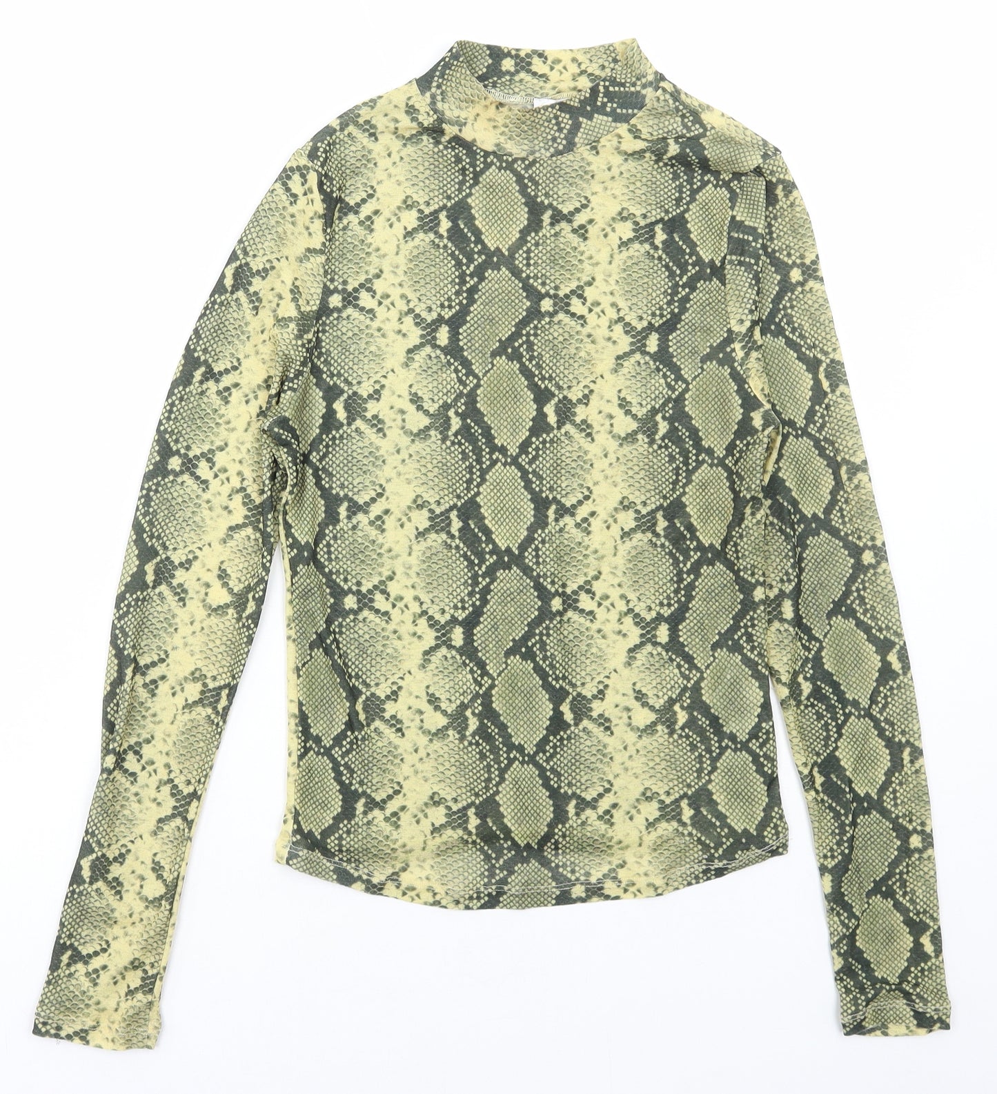 Topshop Womens Green Animal Print Polyester Basic T-Shirt Size 14 Mock Neck - Snake Print