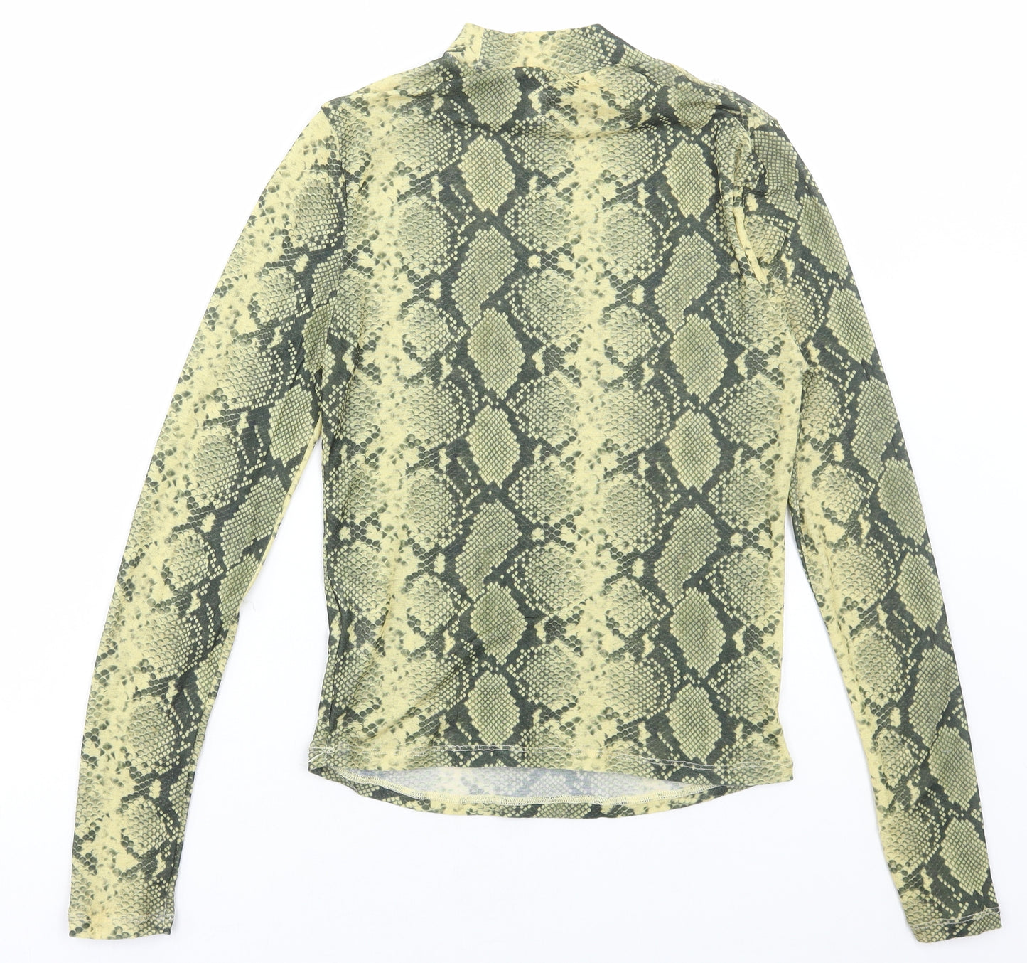Topshop Womens Green Animal Print Polyester Basic T-Shirt Size 14 Mock Neck - Snake Print