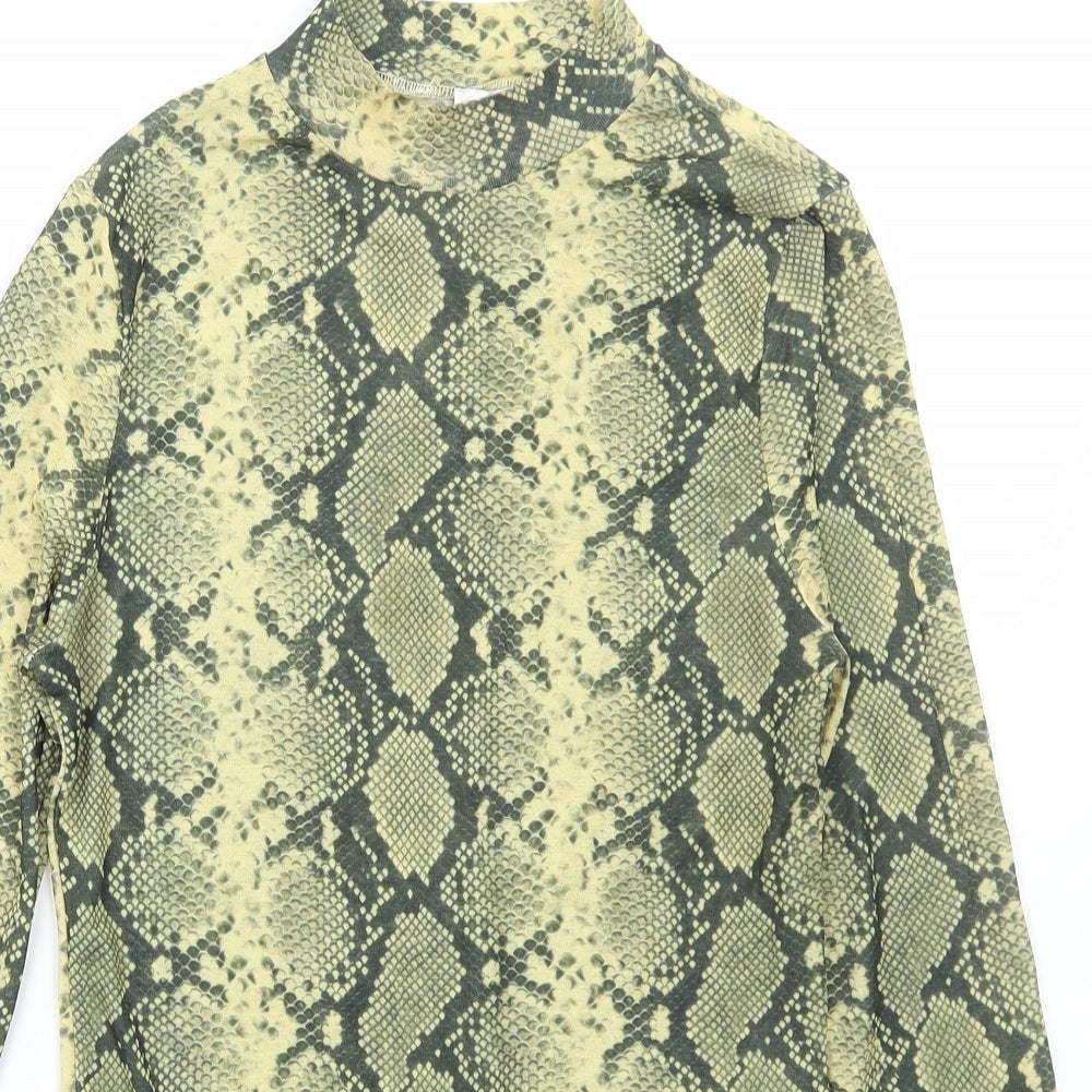 Topshop Womens Green Animal Print Polyester Basic T-Shirt Size 14 Mock Neck - Snake Print