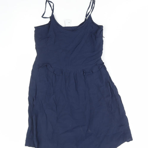 VERO MODA Womens Blue Viscose A-Line Size 12 Scoop Neck Zip