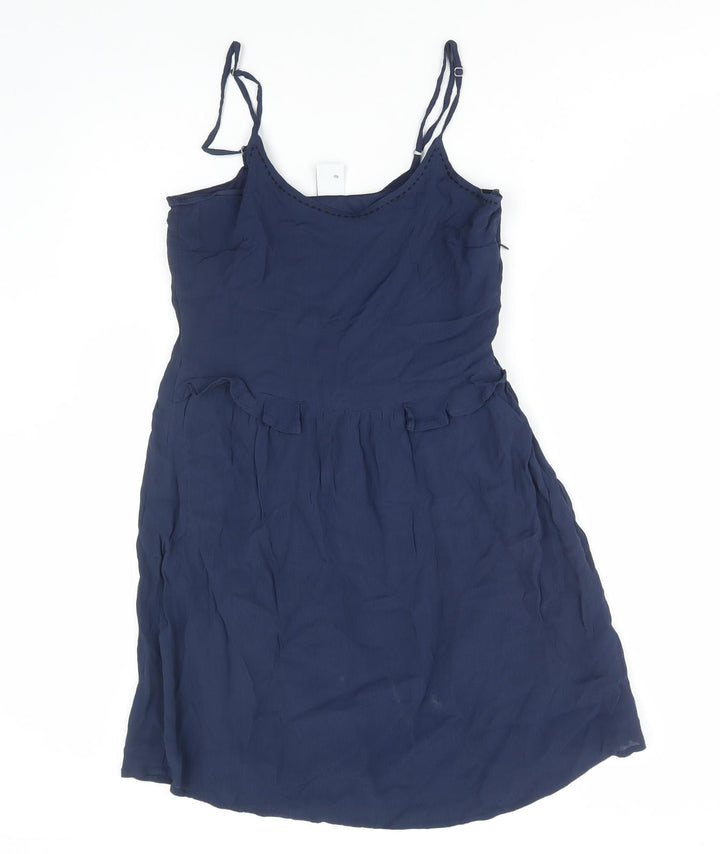 VERO MODA Womens Blue Viscose A-Line Size 12 Scoop Neck Zip