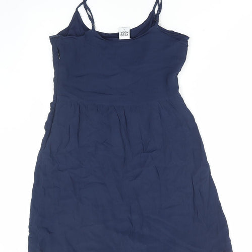 VERO MODA Womens Blue Viscose A-Line Size 12 Scoop Neck Zip