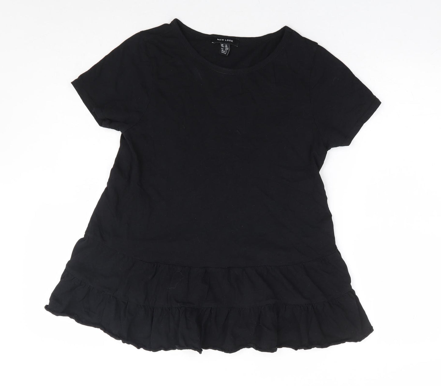 New Look Womens Black 100% Cotton Basic T-Shirt Size 12 Round Neck - Peplum Smock