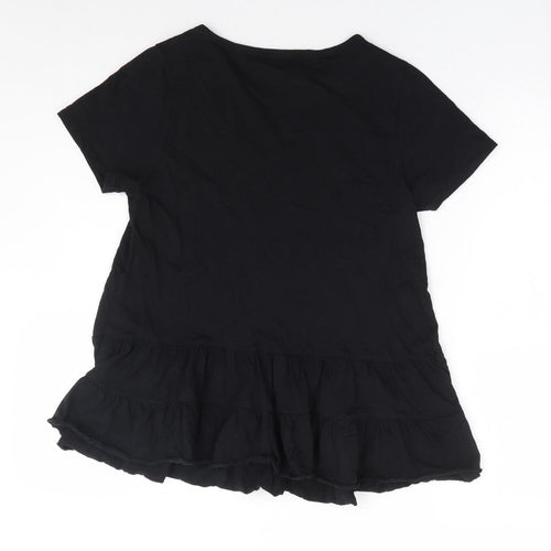 New Look Womens Black 100% Cotton Basic T-Shirt Size 12 Round Neck - Peplum Smock
