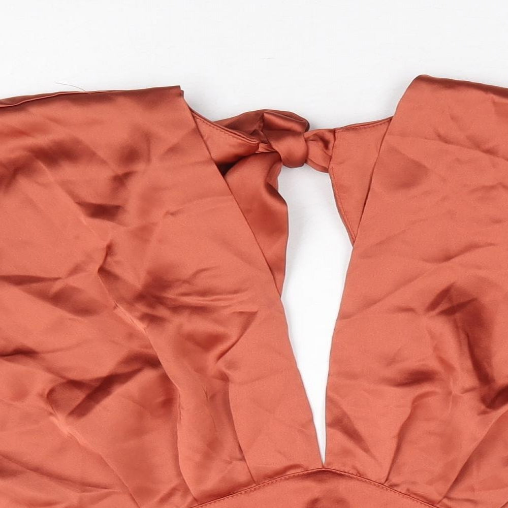 Zara Womens Brown Polyester Cropped Blouse Size S V-Neck