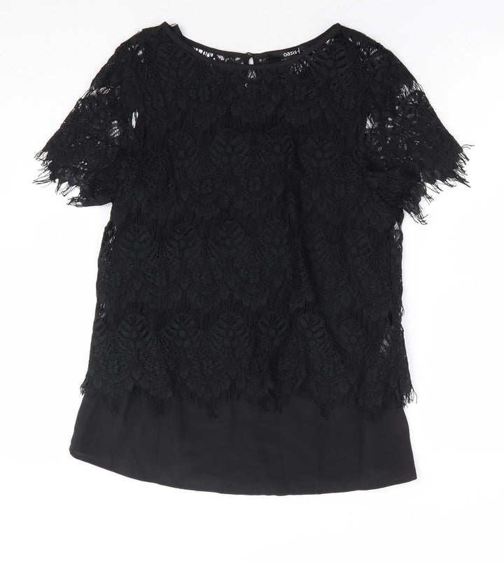Oasis Womens Black Polyester Basic Blouse Size 8 Round Neck