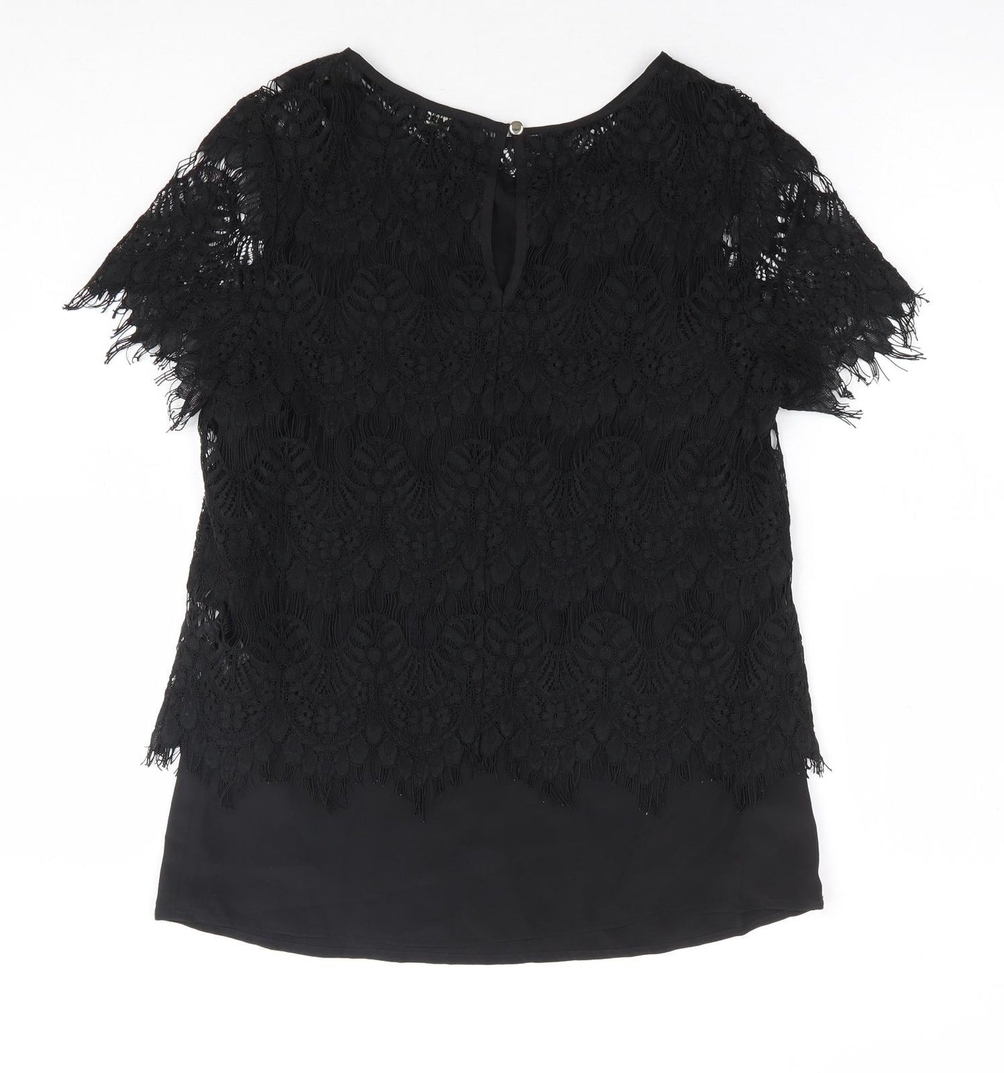 Oasis Womens Black Polyester Basic Blouse Size 8 Round Neck