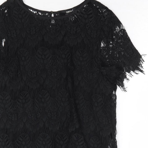Oasis Womens Black Polyester Basic Blouse Size 8 Round Neck