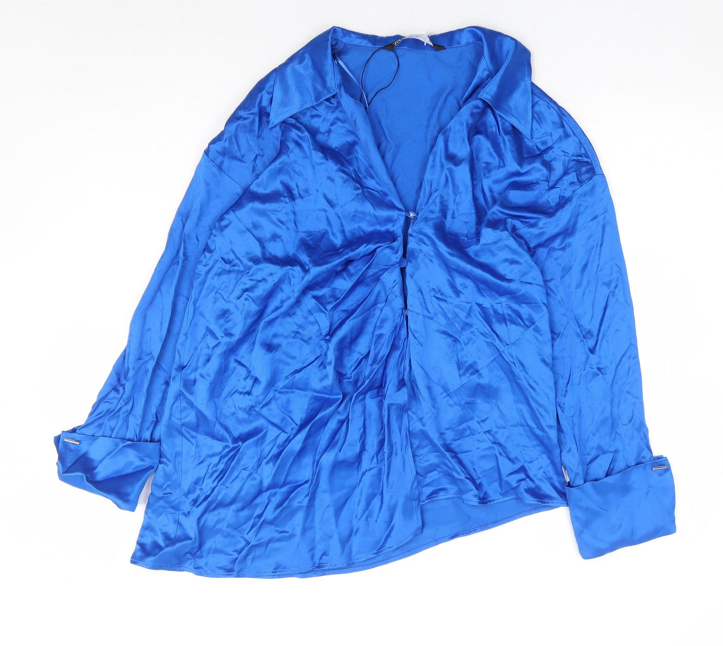 Zara Womens Blue Viscose Basic Button-Up Size XS Collared - Asymmetric