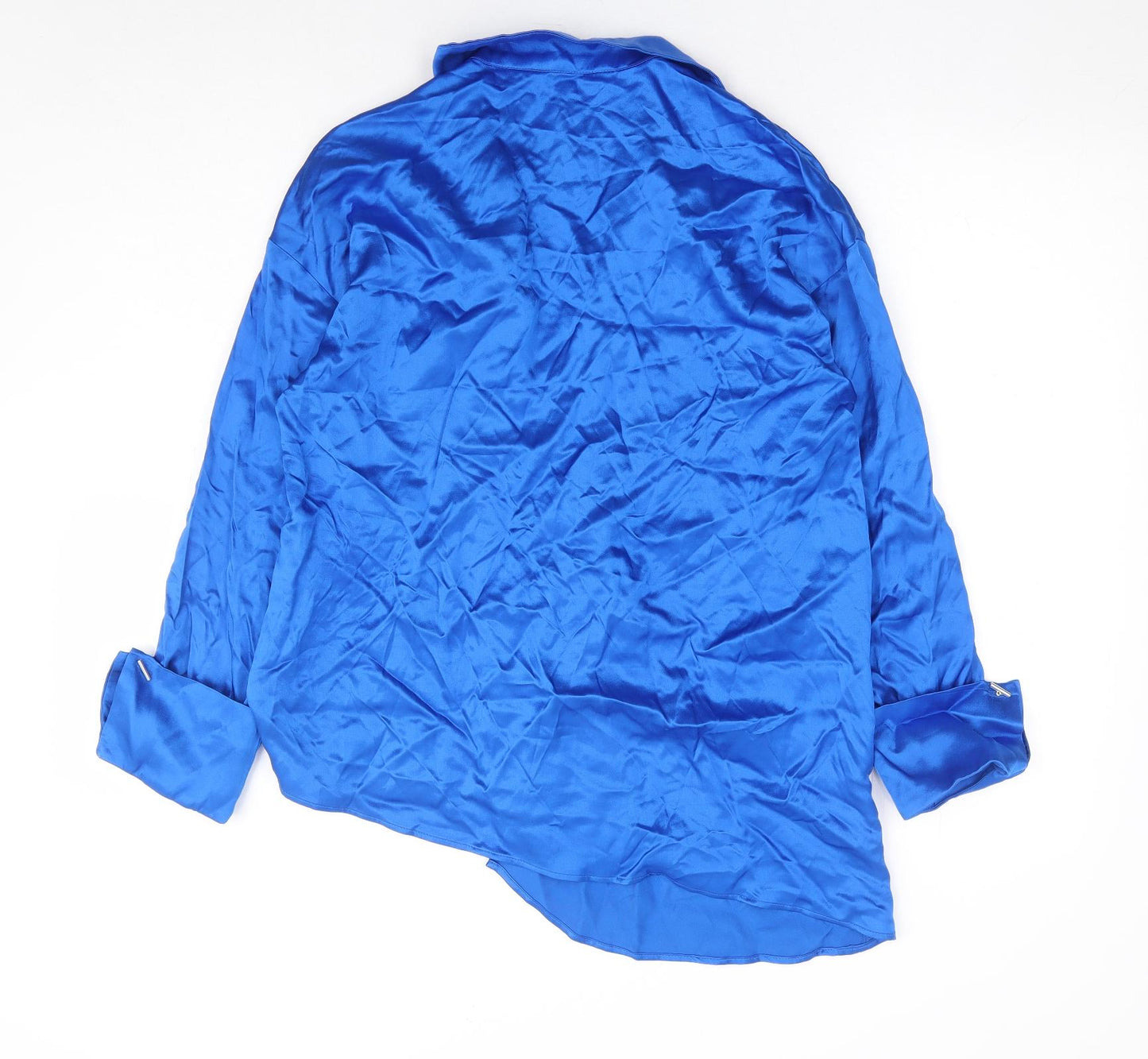 Zara Womens Blue Viscose Basic Button-Up Size XS Collared - Asymmetric