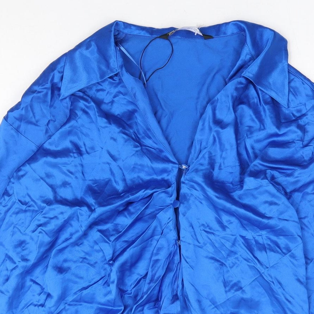 Zara Womens Blue Viscose Basic Button-Up Size XS Collared - Asymmetric