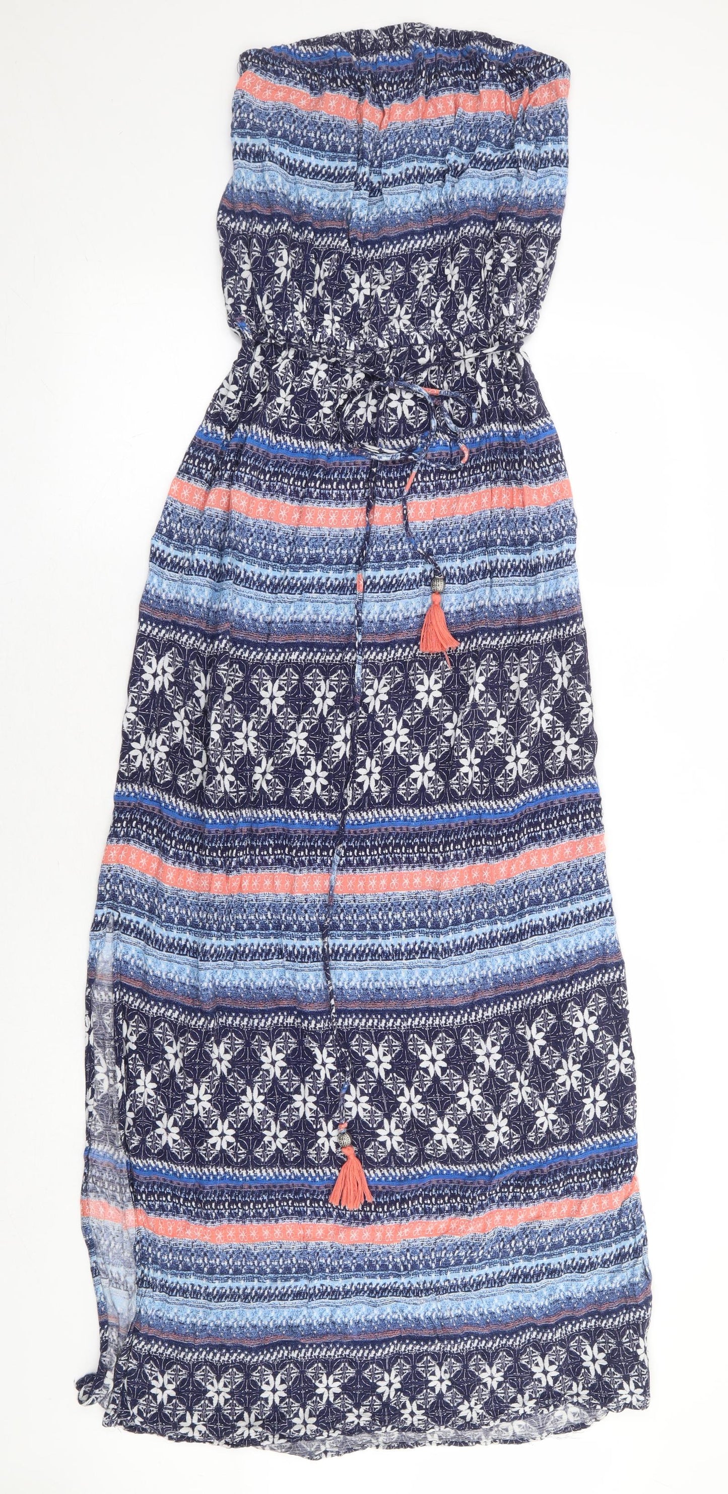 George Womens Blue Geometric Viscose Maxi Size 12 Off the Shoulder Pullover