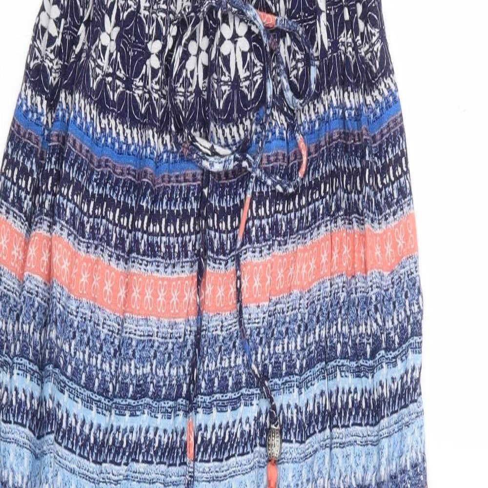 George Womens Blue Geometric Viscose Maxi Size 12 Off the Shoulder Pullover