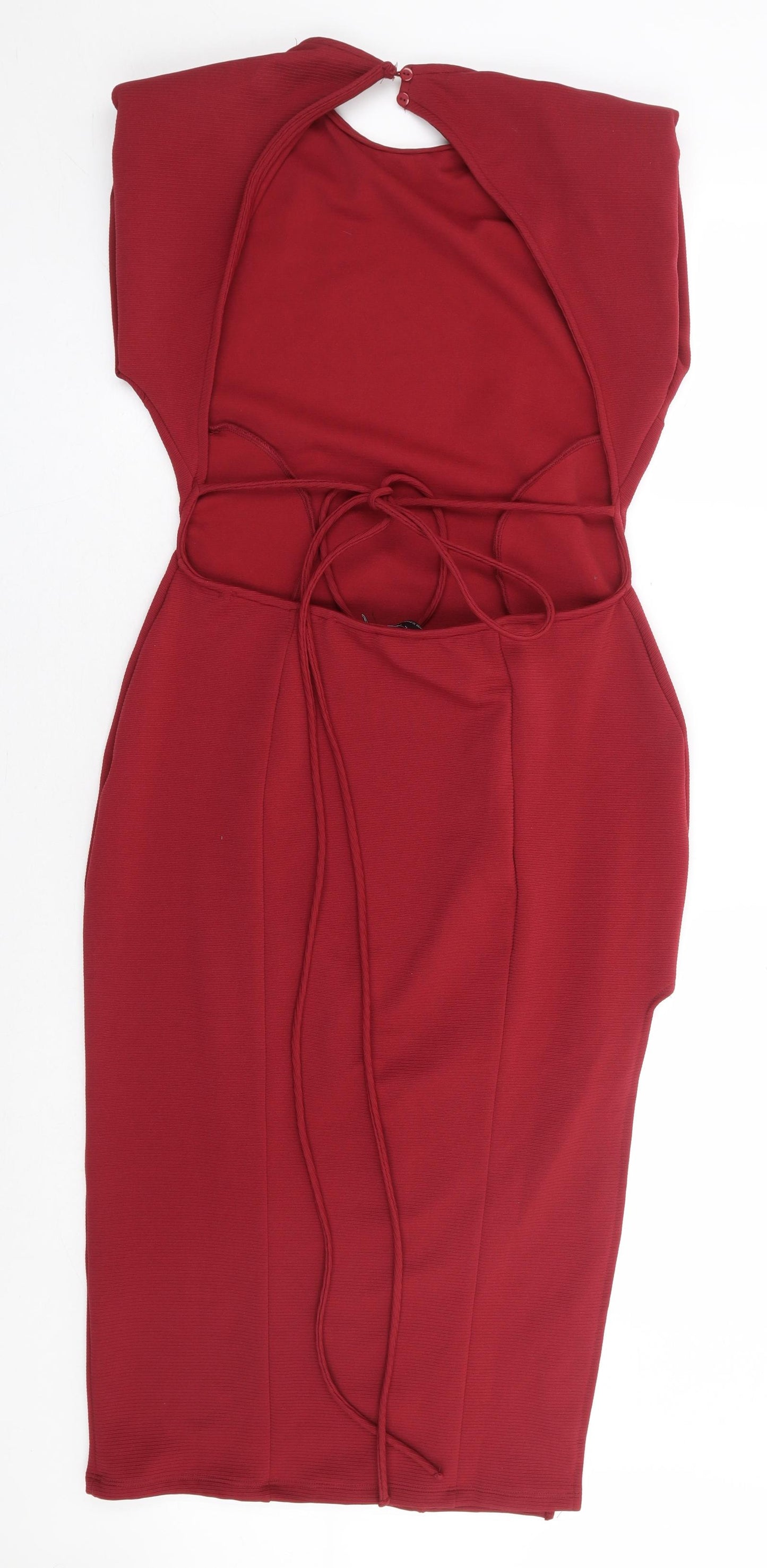 ASOS Womens Red Polyester Bodycon Size 14 Round Neck Tie