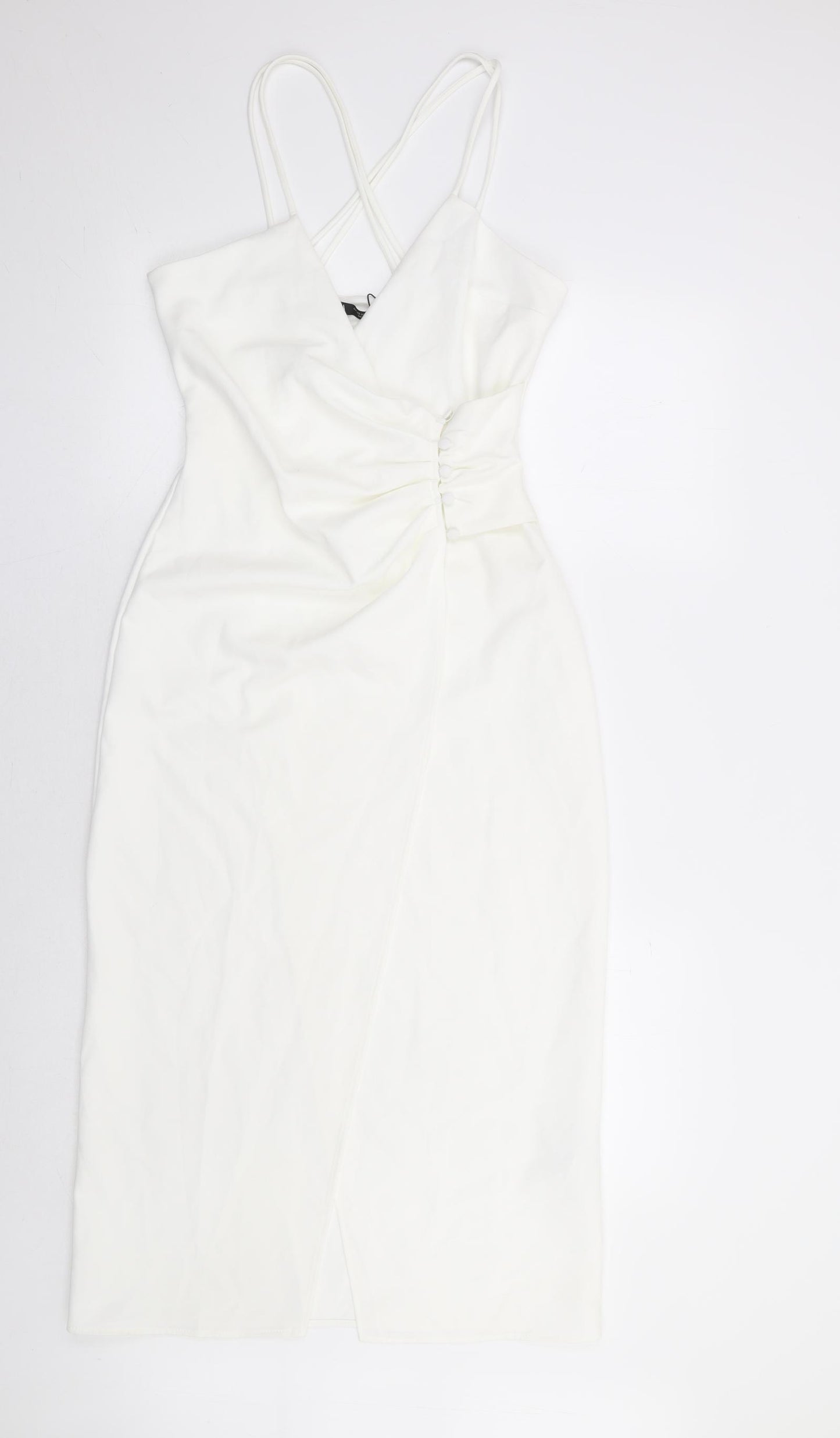 Zara Womens White Polyester Bodycon Size XS V-Neck Button - Cross Back
