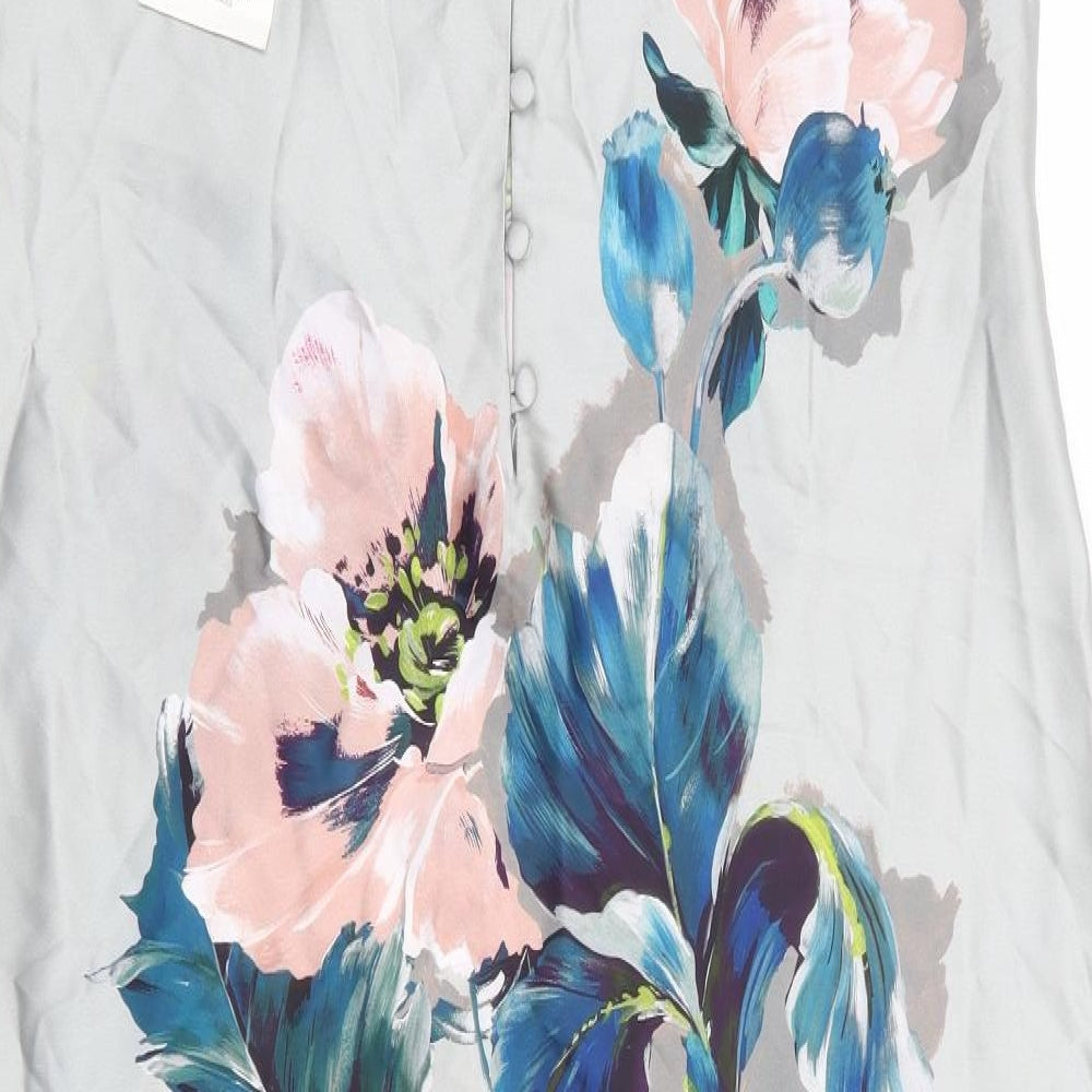 Zara Womens Grey Floral Polyester Slip Dress Size XL V-Neck Button