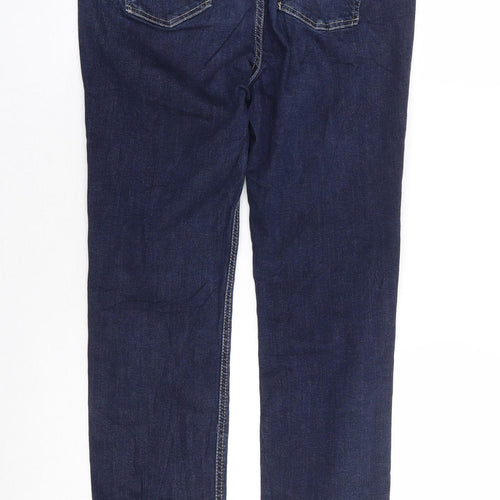 Per Una Womens Blue Cotton Straight Jeans Size 12 L29 in Slim Zip