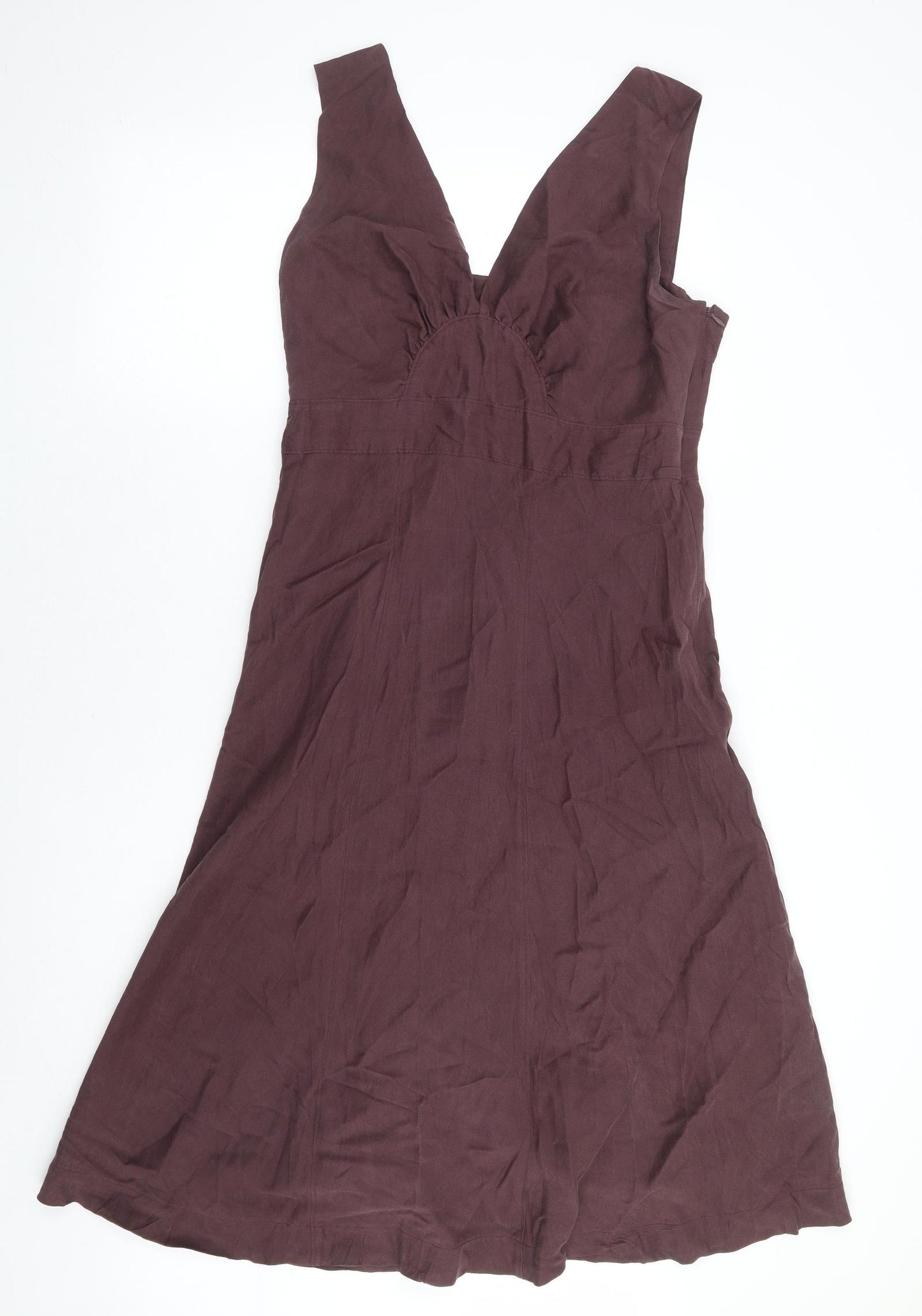 Jigsaw Womens Purple Silk A-Line Size 12 V-Neck Zip