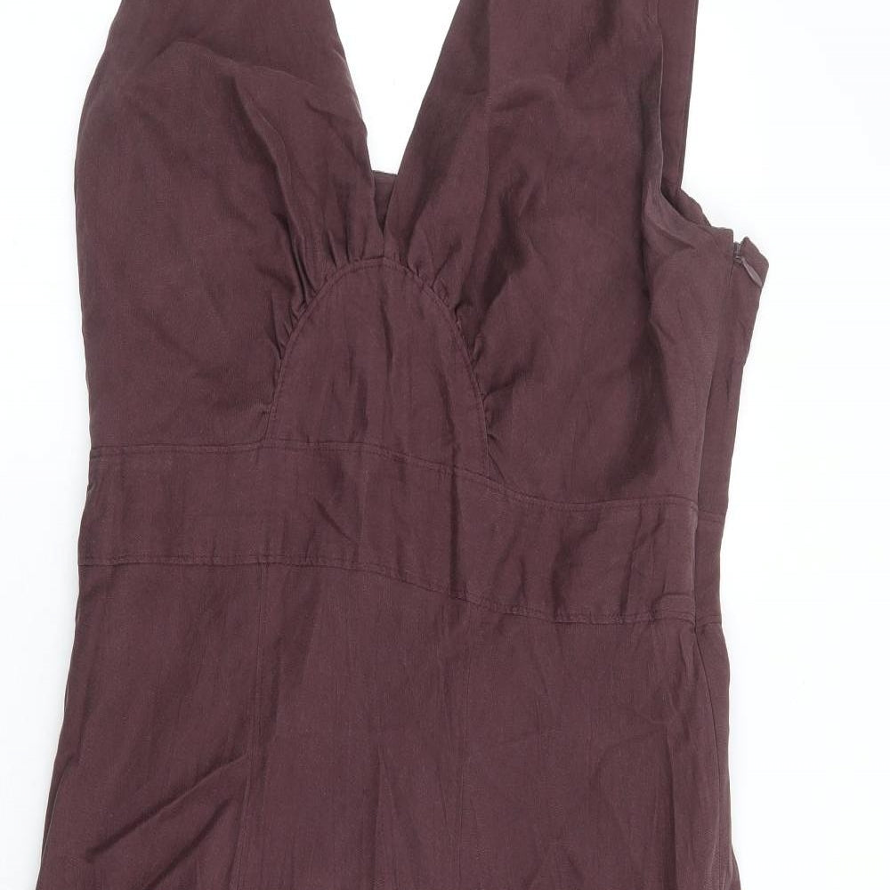 Jigsaw Womens Purple Silk A-Line Size 12 V-Neck Zip