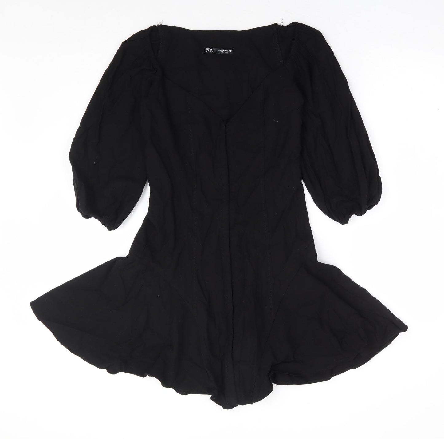 Zara Womens Black Viscose A-Line Size XS Sweetheart Zip