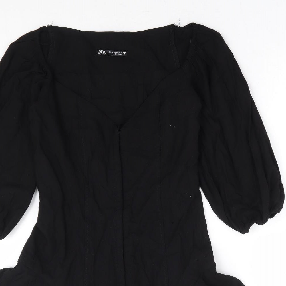 Zara Womens Black Viscose A-Line Size XS Sweetheart Zip