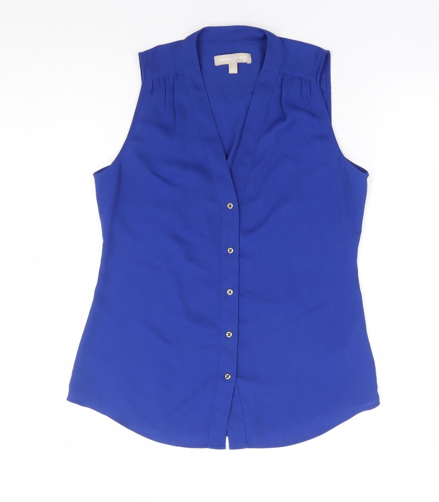 Banana Republic Womens Blue Polyester Basic Blouse Size S V-Neck