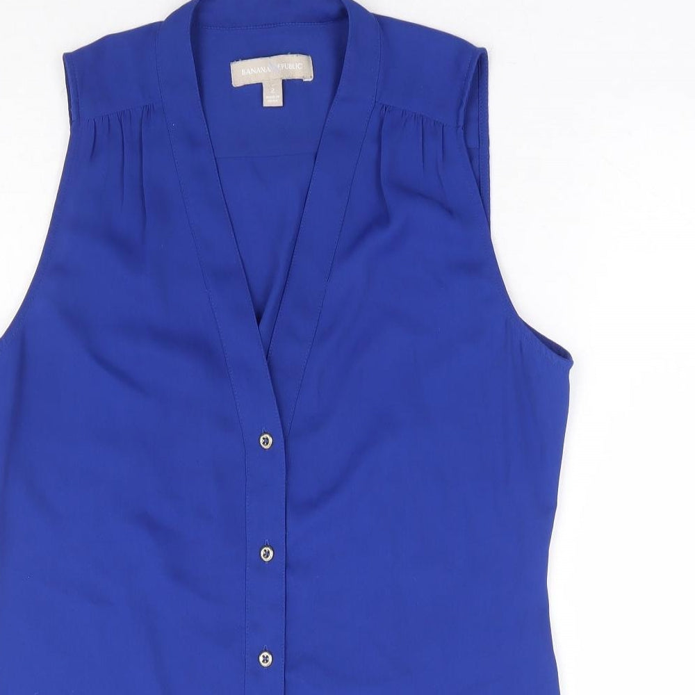 Banana Republic Womens Blue Polyester Basic Blouse Size S V-Neck