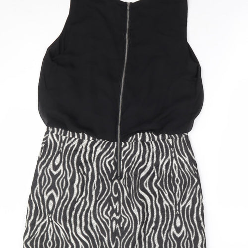 NEXT Womens Black Geometric Polyester A-Line Size 14 Round Neck Zip