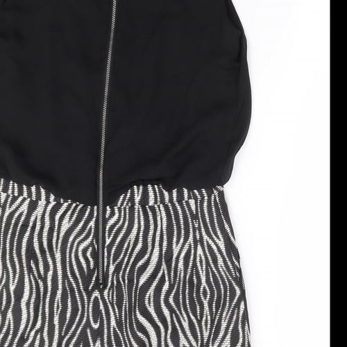 NEXT Womens Black Geometric Polyester A-Line Size 14 Round Neck Zip
