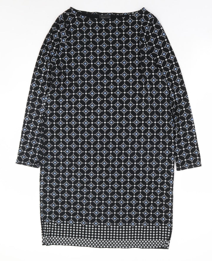 J. Jill Womens Black Geometric Rayon Shift Size XS Round Neck Pullover