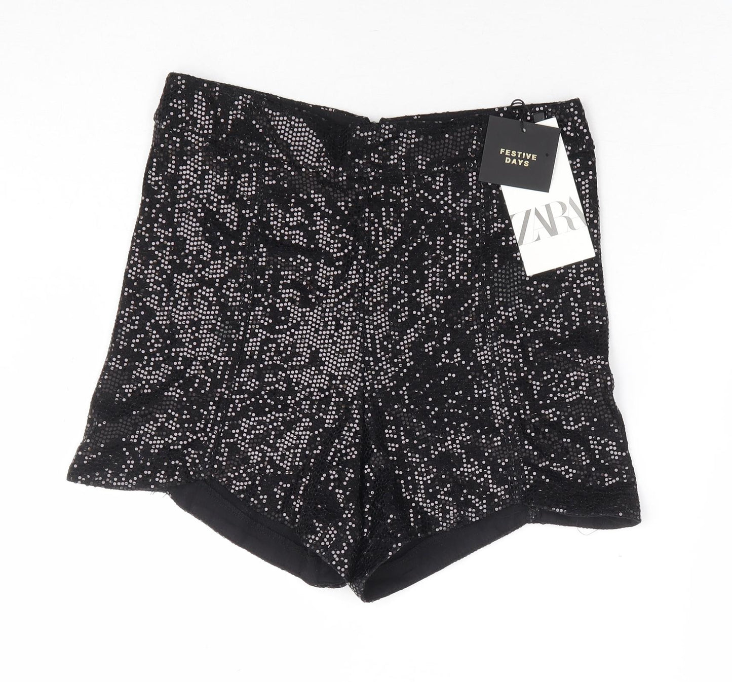 Zara Womens Black Polyamide Hot Pants Shorts Size XS L3 in Regular Zip