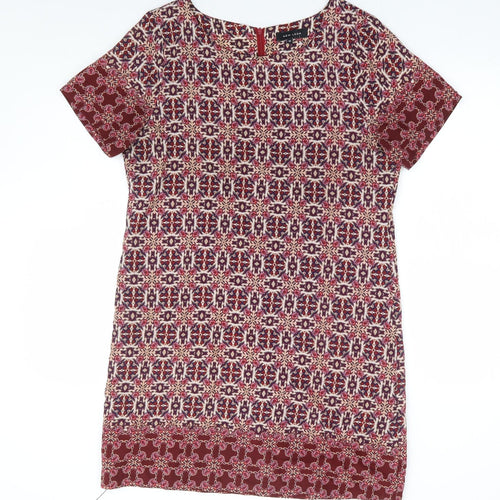 New Look Womens Red Geometric Polyester Shift Size 12 Round Neck Zip