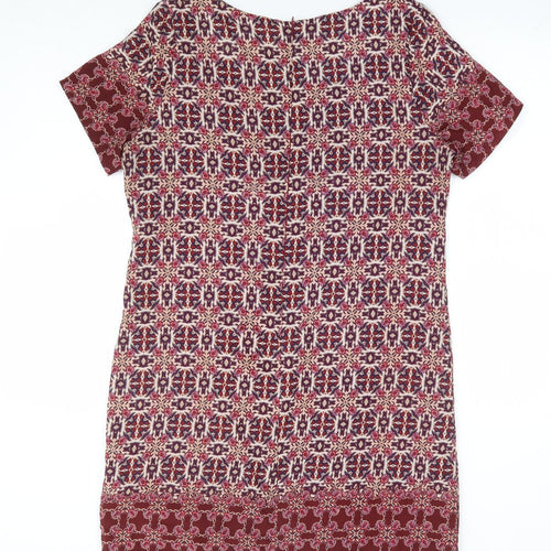 New Look Womens Red Geometric Polyester Shift Size 12 Round Neck Zip