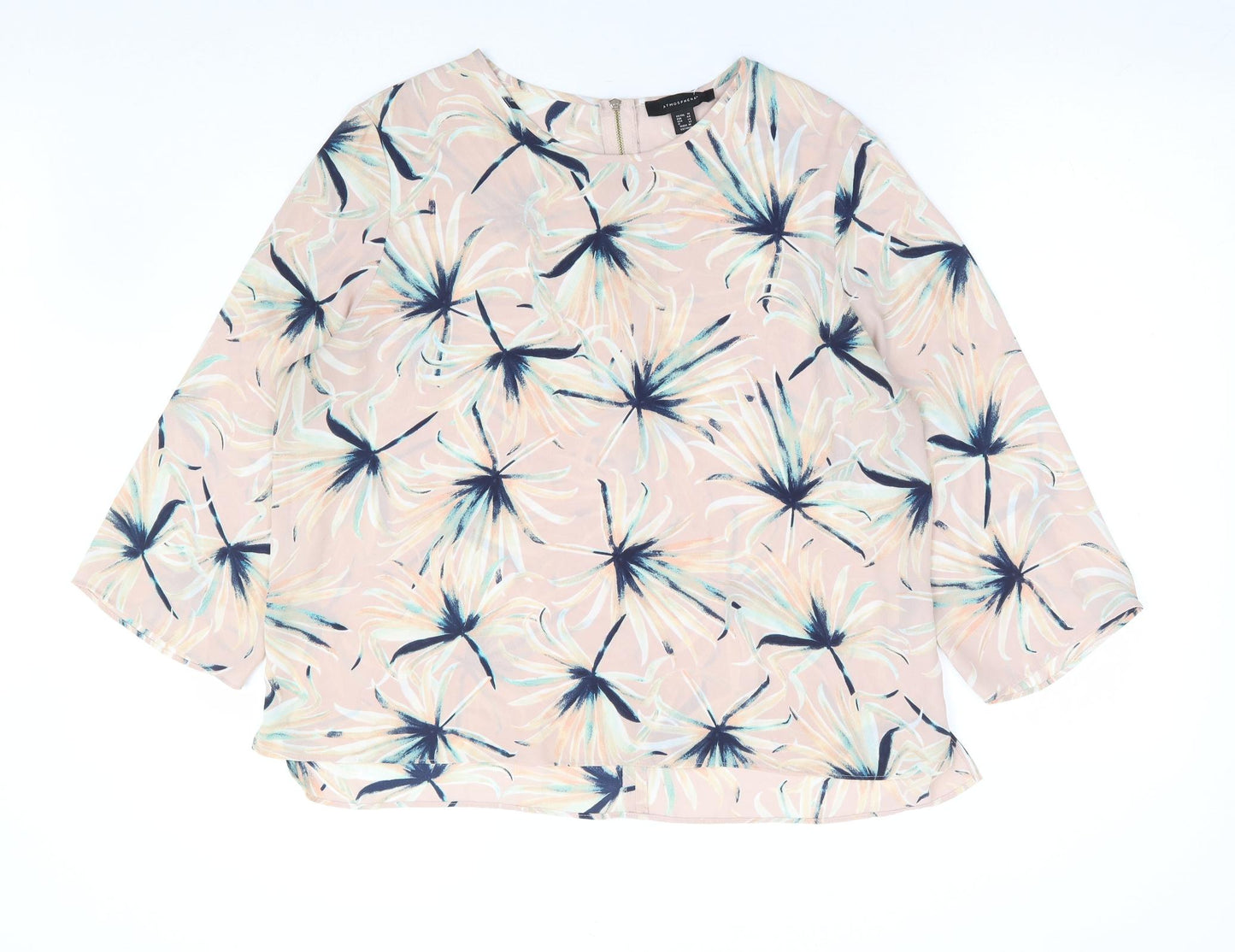 Primark Womens Pink Floral Polyester Basic Blouse Size 18 Round Neck